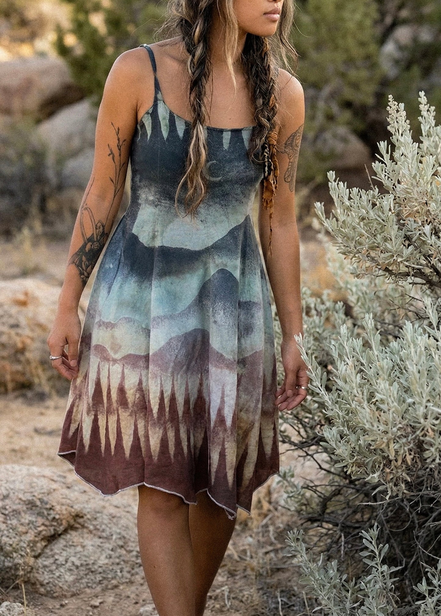 XS/S - Mountain Dreamscape - 100% Cotton Gauze - Lightweight - Upcycled Dress