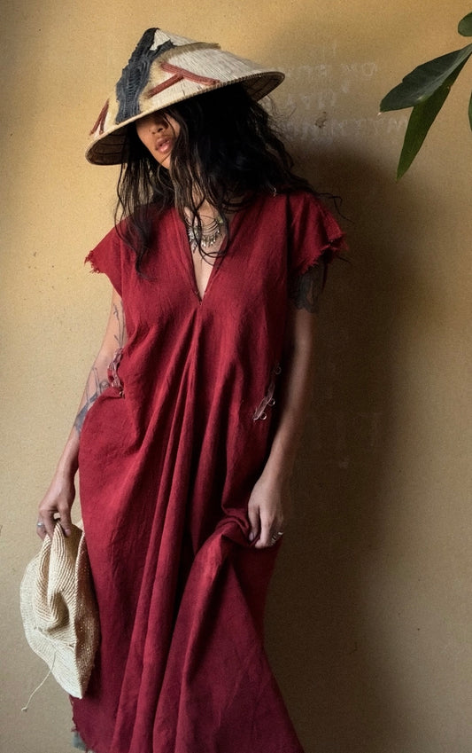 RTS - Petite (XS/S/M) -The Bleed Henka Dress - Organic Hand woven Rain Fed Kala Cotton Fabric- Hand Dyed