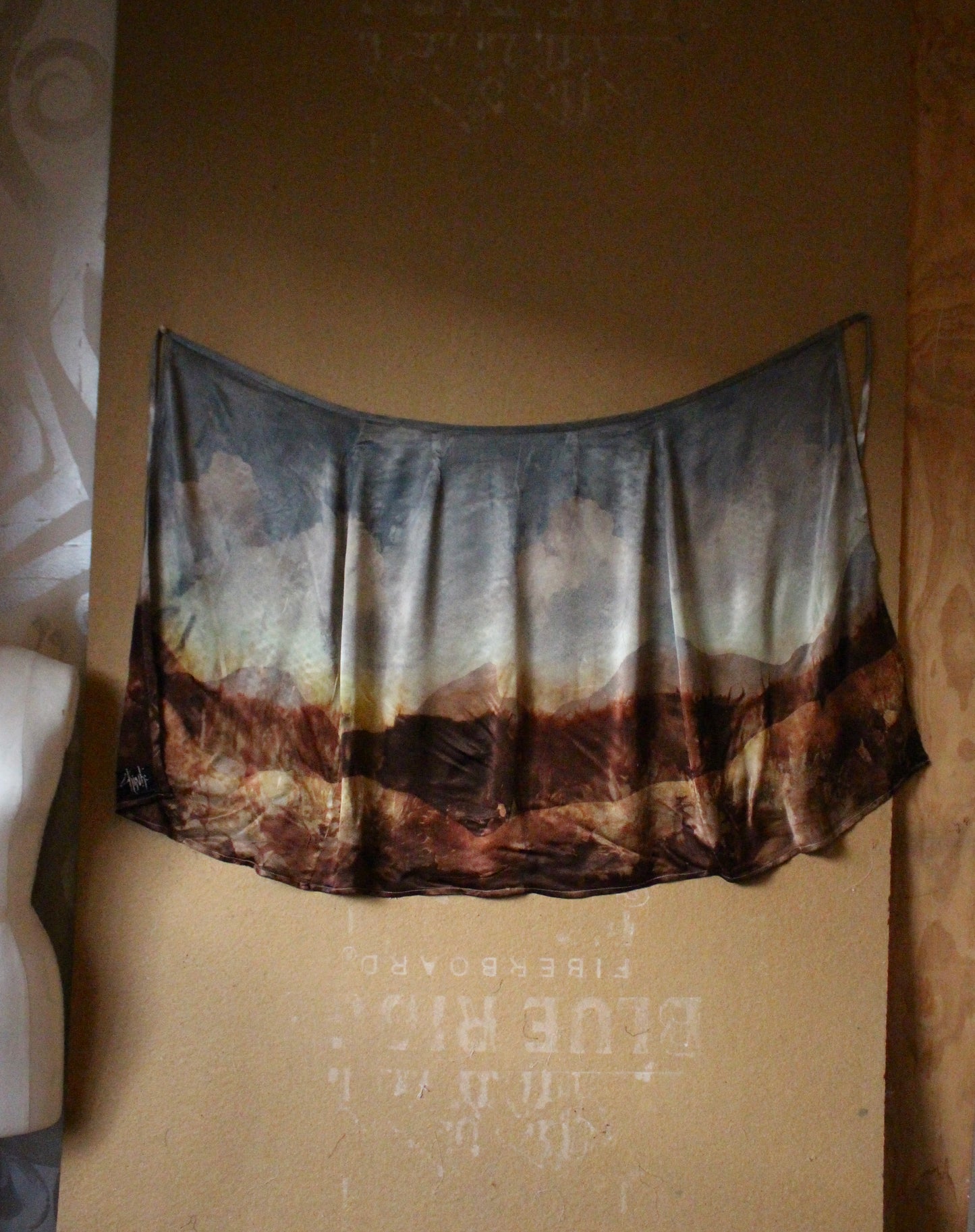 M/L- Autumn Fermenting - Landscape Tapestry Wrap Skirt- Made from Orange agricultural waste fabric "silk"