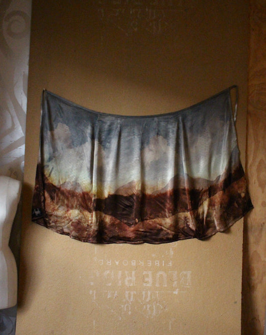 M/L- Autumn Fermenting - Landscape Tapestry Wrap Skirt- Made from Orange agricultural waste fabric "silk"