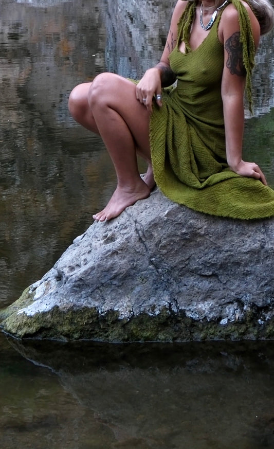 I MOSS YOU Maxi Dress - 100% Cotton - Cut on the Bias- deadstock fabric - textured Gauzey like fabric - Adjustable Long straps -Breathable