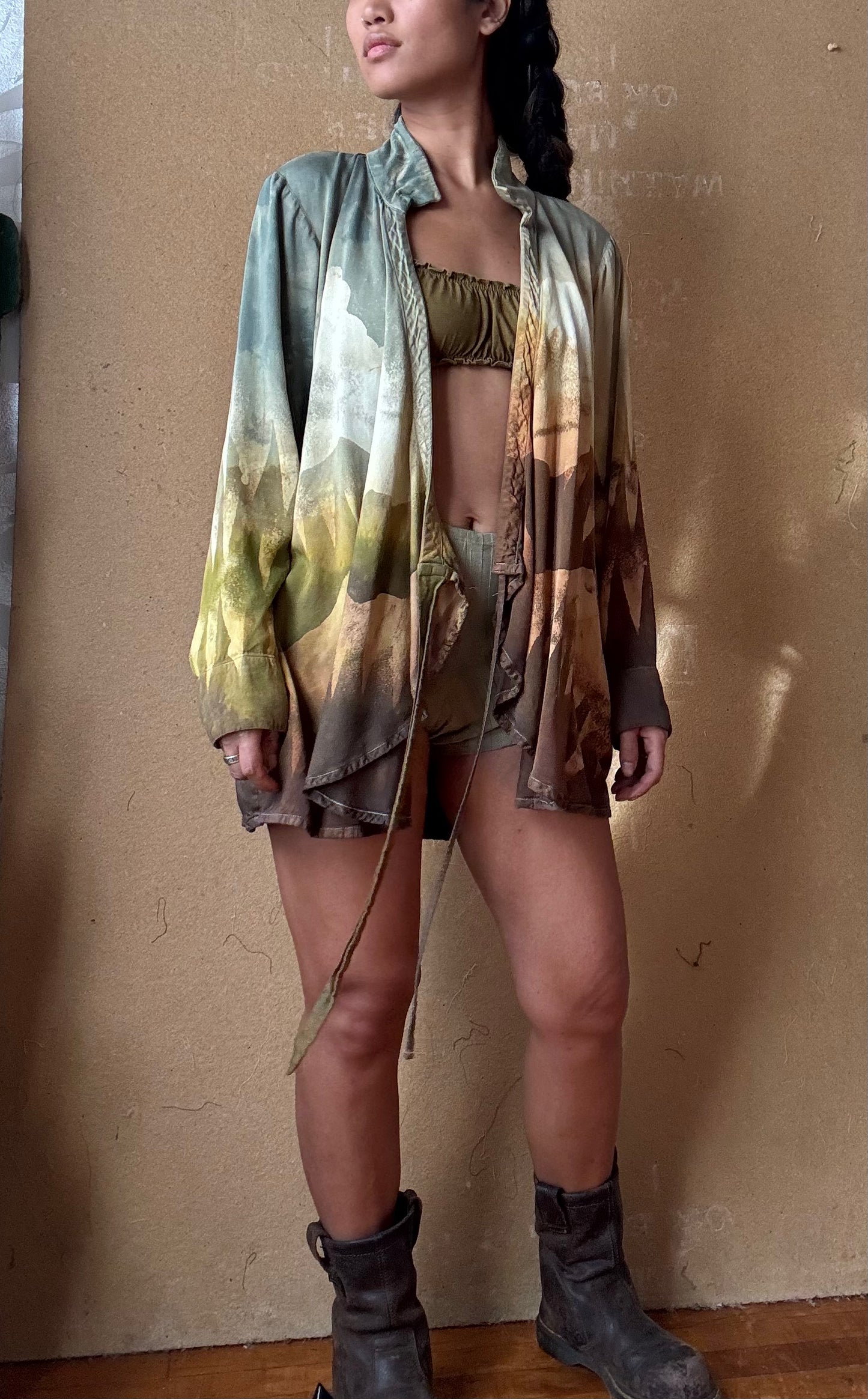 S/M- Mountain Hike Wrap Top- Made From Lotus Agricultural waste "Silk" - OOAK