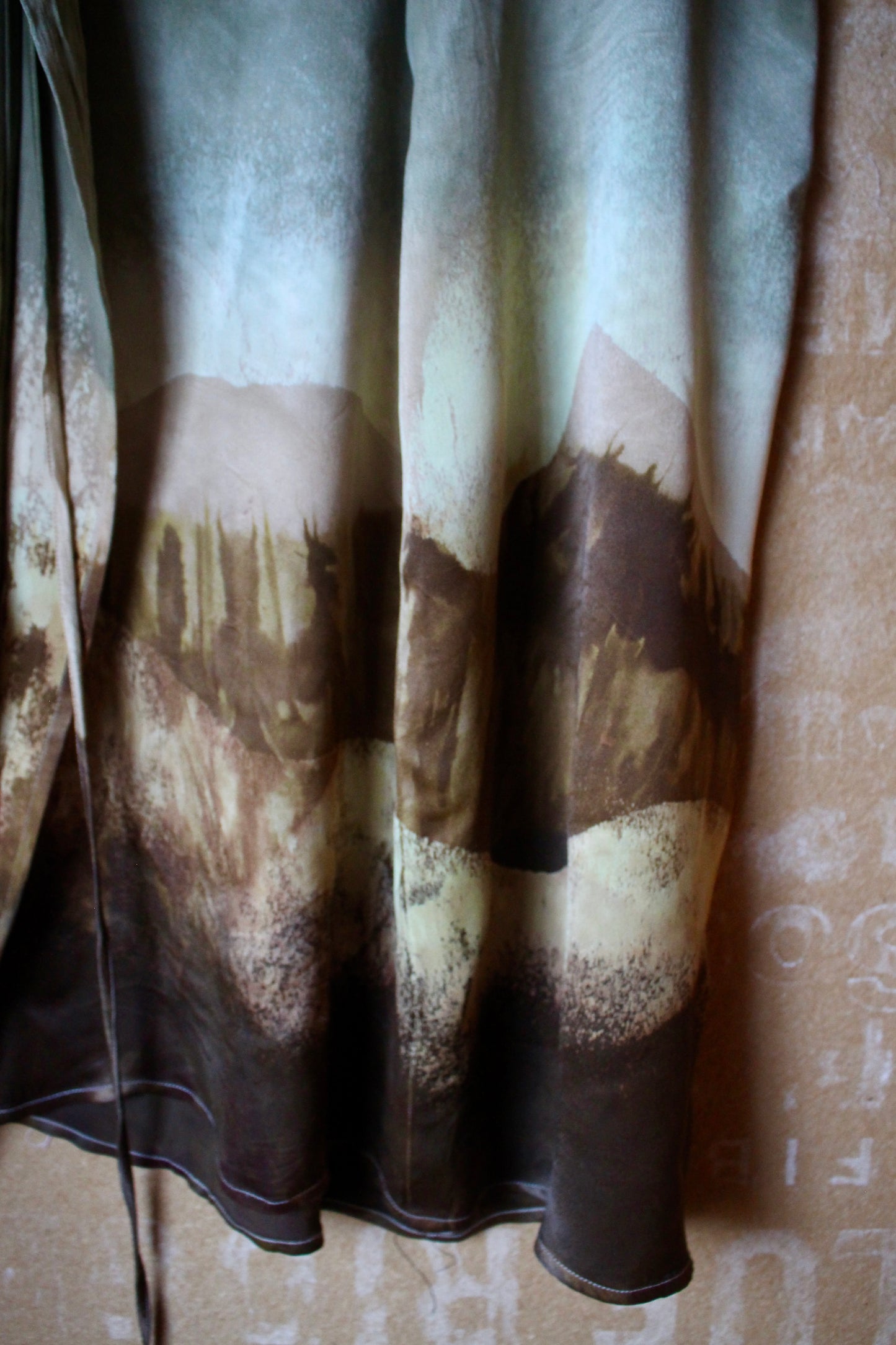 XS/S - RTS OOAK Landscape Tapestry Wrap Skirt - Made from Orange Peel Waste "Silk" Midi Skirt
