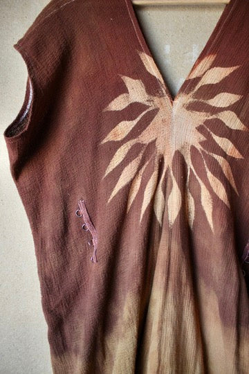 New! RTS (ready to ship) Solar Sun Dress Henka Dress -Fits S/M/L/XL -Midi - Tie back Rope- 100% open weave cotton -deadstock fabric
