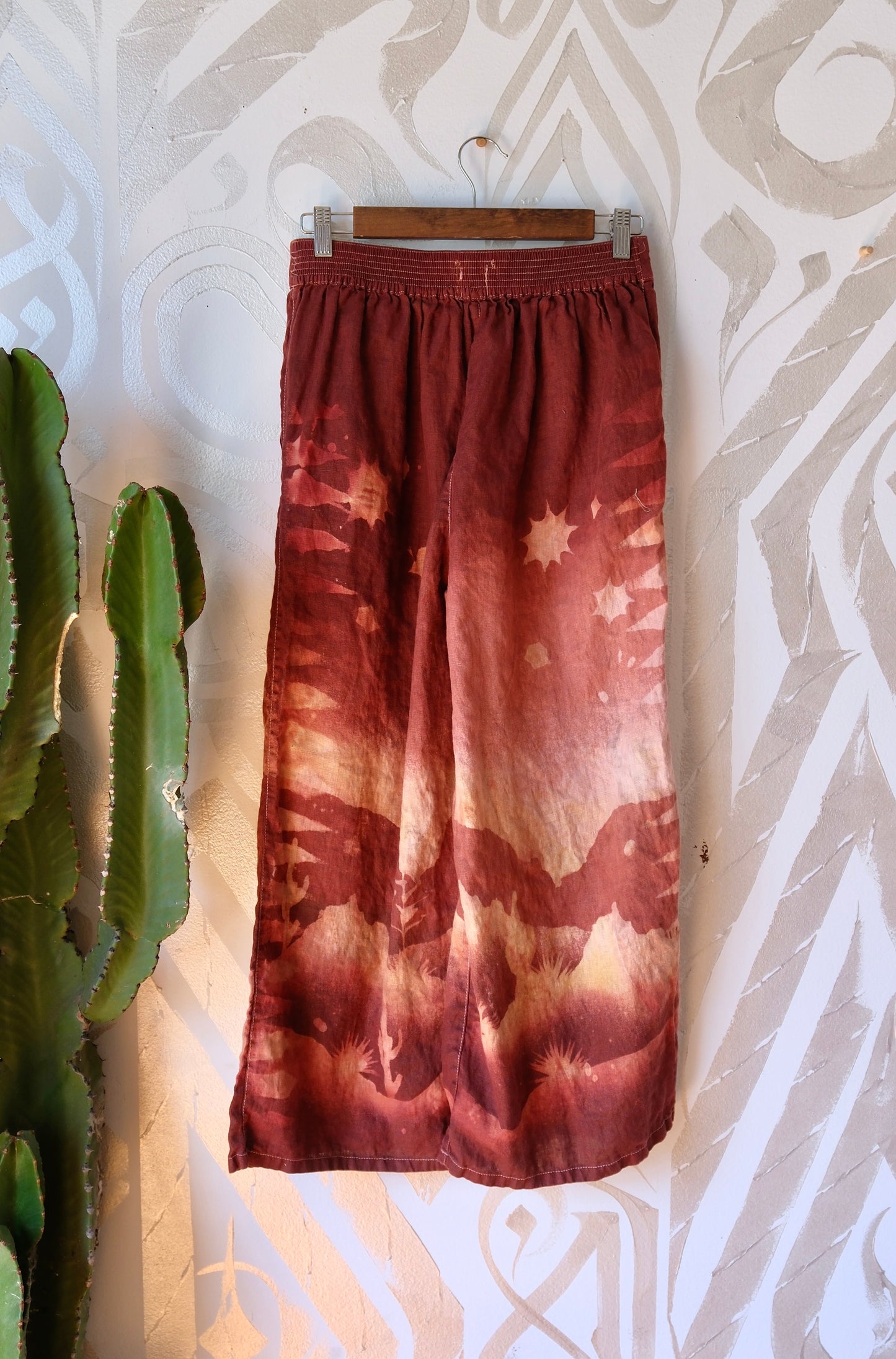 S/M -  Terracotta Minute Linen Wide Leg Pants - 100% Flax Linen - OOAK -Regenerazhinh - upcycled series