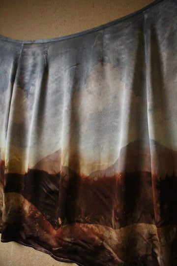M/L- Autumn Fermenting - Landscape Tapestry Wrap Skirt- Made from Orange agricultural waste fabric "silk"