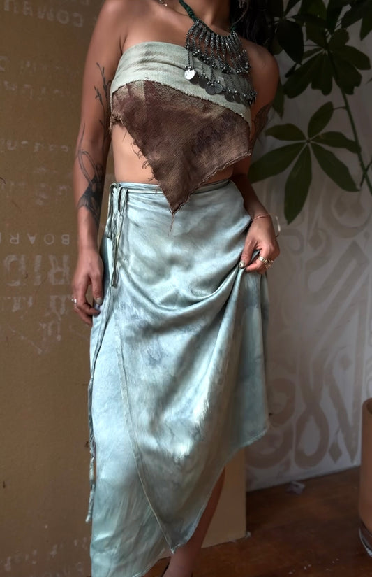 MTO- The Shallow Waters Blue Wrap Skirt - Your choice in Fabric of Orange peel waste, Lotus waste or Banana Waste fabrics