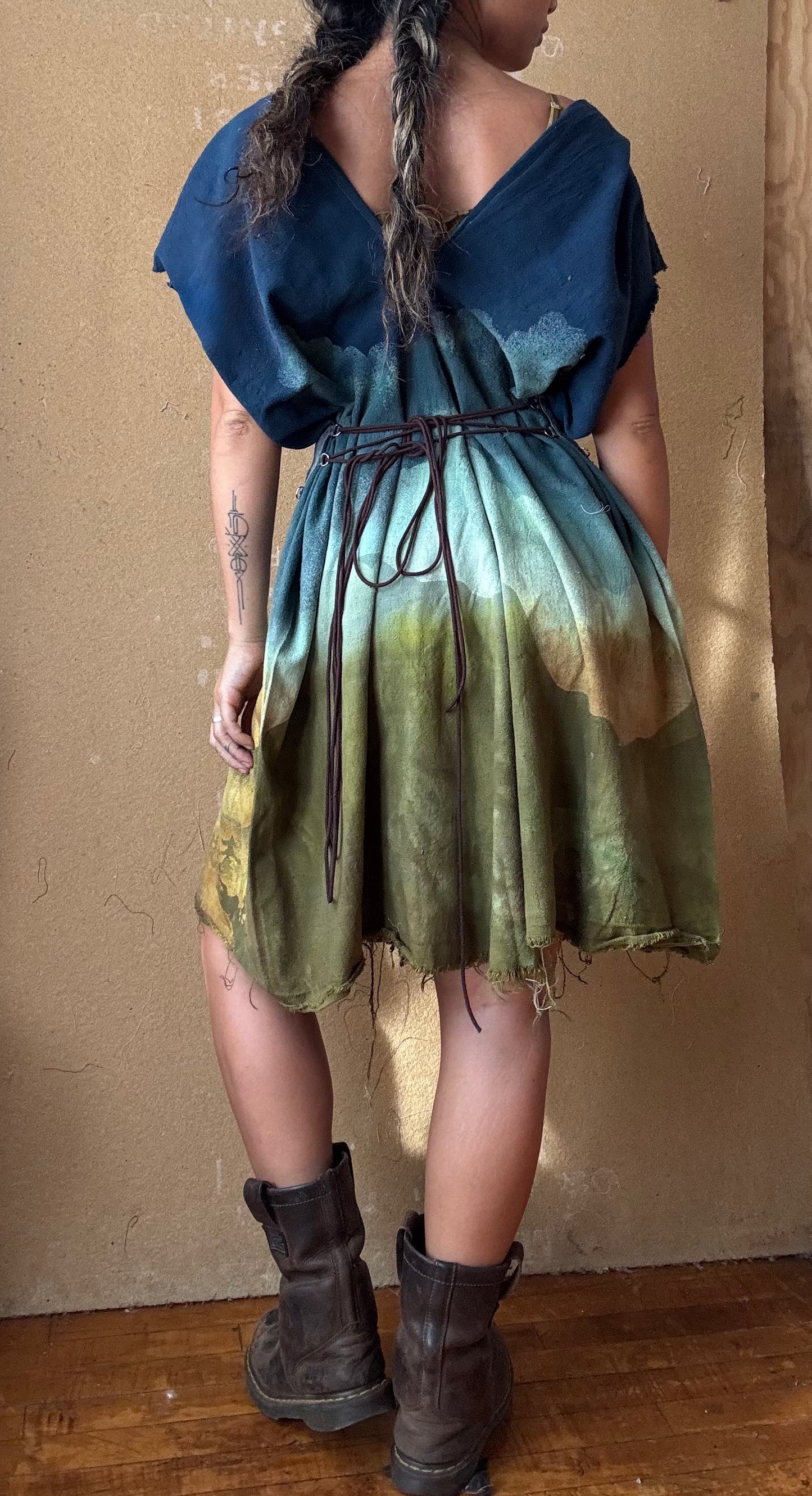 Regular Size - (small/medium/Large ) Mountain Hike -Midi Henka Dress - 100% Kala Cotton  - transformable