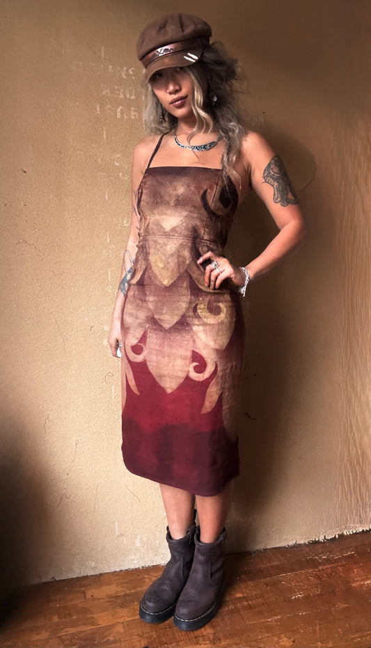 Blood Dragon Dress - Tie Back/Back Zipper/Stretch -50% Linen/48%Rayon/2%Spndx-Upcycled Dress - Regenerazhinh Collection - Limited Design