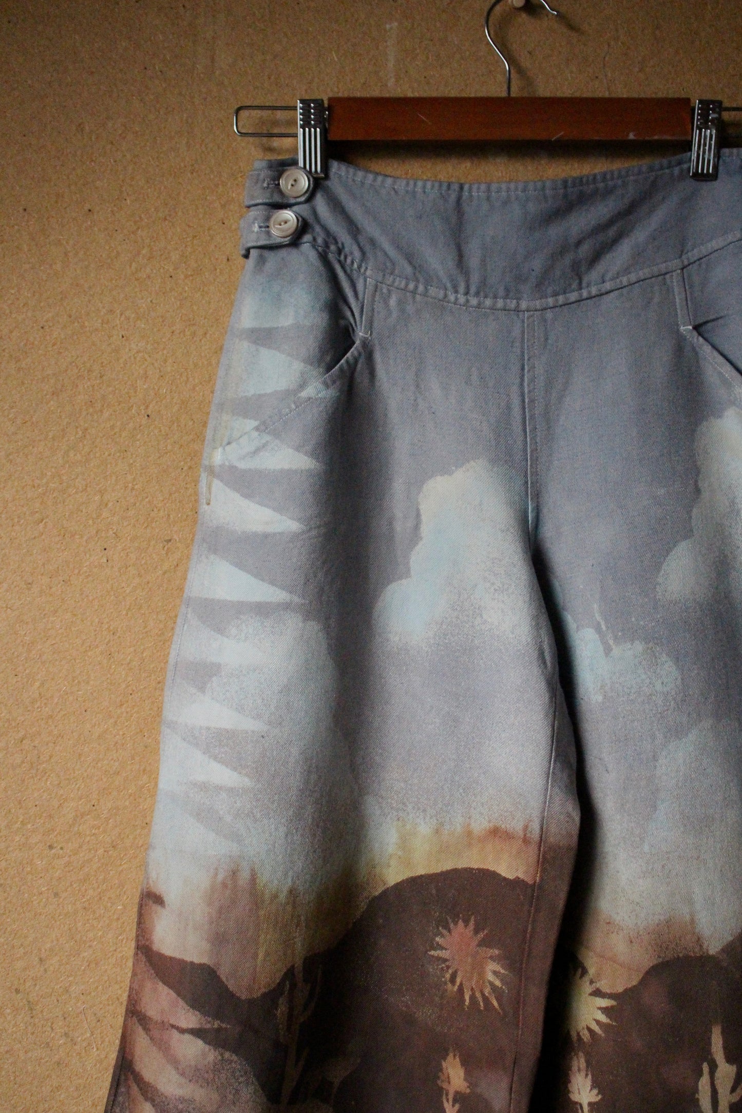 Small- OOAK High Desert Mountains- Wide Legged Pants - Short measurements below- Upcycled