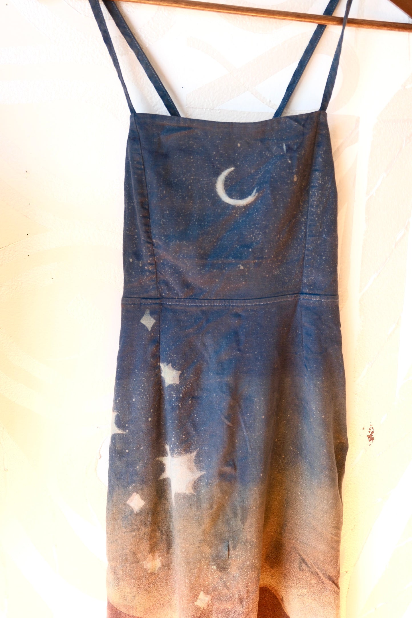 S/M -  Golden Hour In the Mountains- Dress - Tie Back & Zipper - 50% Linen  48% Rayon  2% Spndx - Adjustable Straps-Upcycled Regenerazhinh -OOAK - Recommended for Heights 5.8 and under