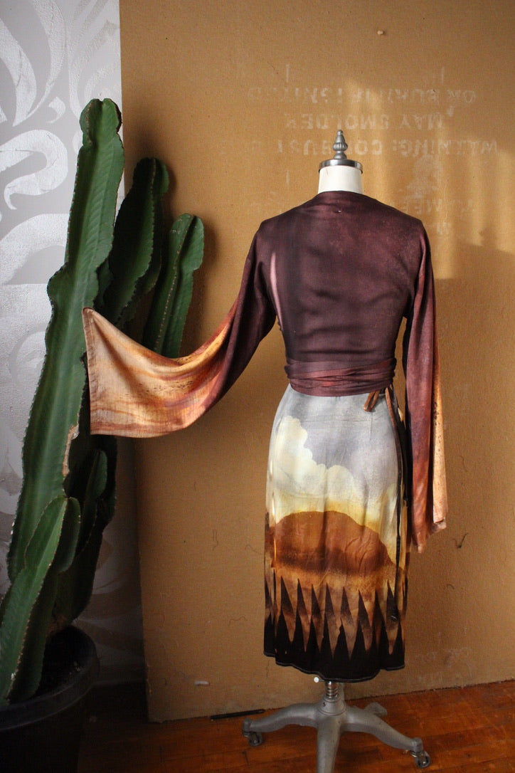 S/M Orange Peel Waste Silk Wrap Skirt  - On sale ( dye mistakes in clouds Marked down)