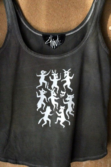 Small-  Celebration Of life Print - Screen Printed -Dark Teal grey/slate -Tank Top - Bambboo/cotton/spndx