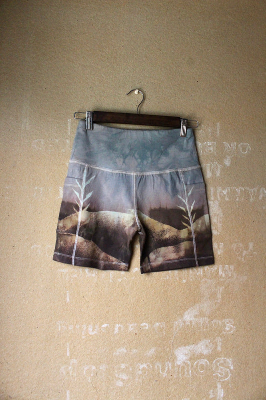 Small - Landscape Soothe Biker Shorts - 96% Cotton 4 % Spandex - 2 pockets - active wear