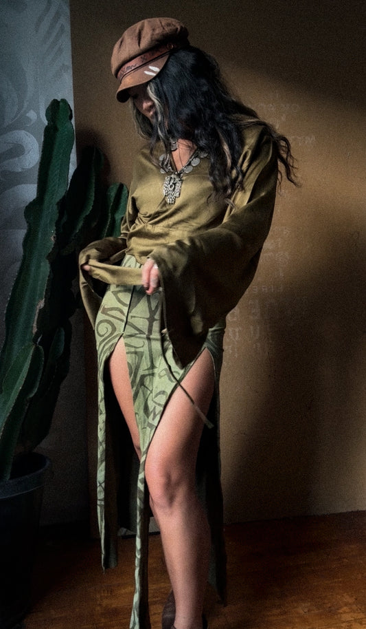 1 PRE-ORDERs - OLIVE You Green -  Kimono Wrap top - Milky Lotus Waste Fabric- XS/S  S/M.  M/L (Copy)