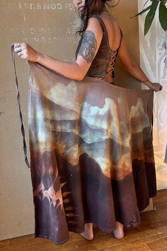 New! S/M/L - OOAK Chrome Risings Tapestry Landscape Wrap Skirt - Cotton flower clothing collab - 100% cotton