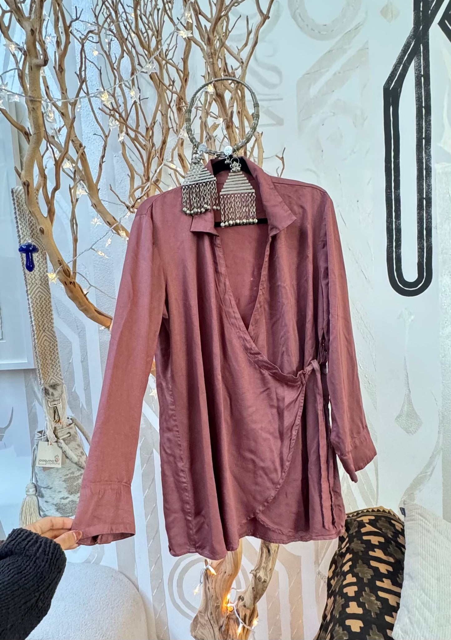 Mauve S/m Wrap top Custom Lotus fabric