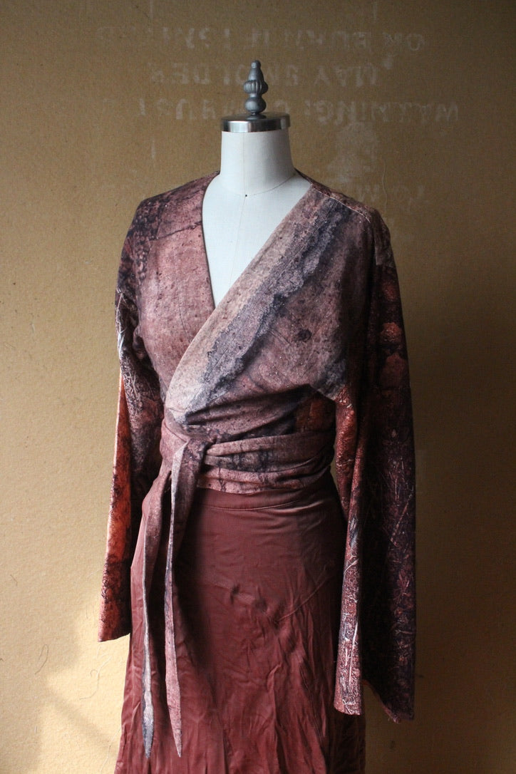 S/M - GOA Earth Kimono Wrap top - 100%Organic Kala Cotton - Hand Loomed Heritage cotton- Oxidation of the World Collection -