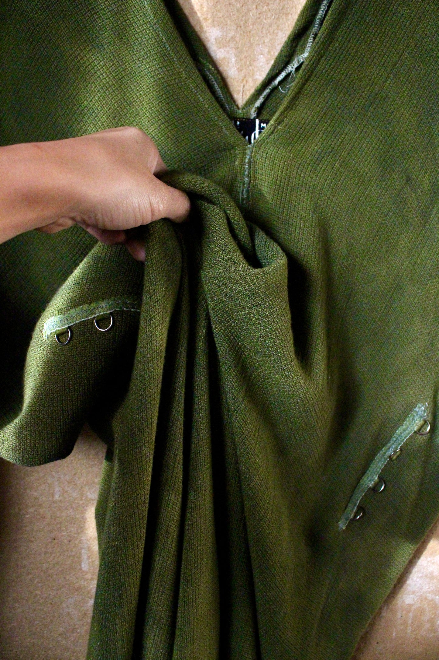 Regular (Fits S/M/L) Midi- Olive Green Henka Dress - 100% Novelty Cotton - Deadstock Fluid and very soft&textured