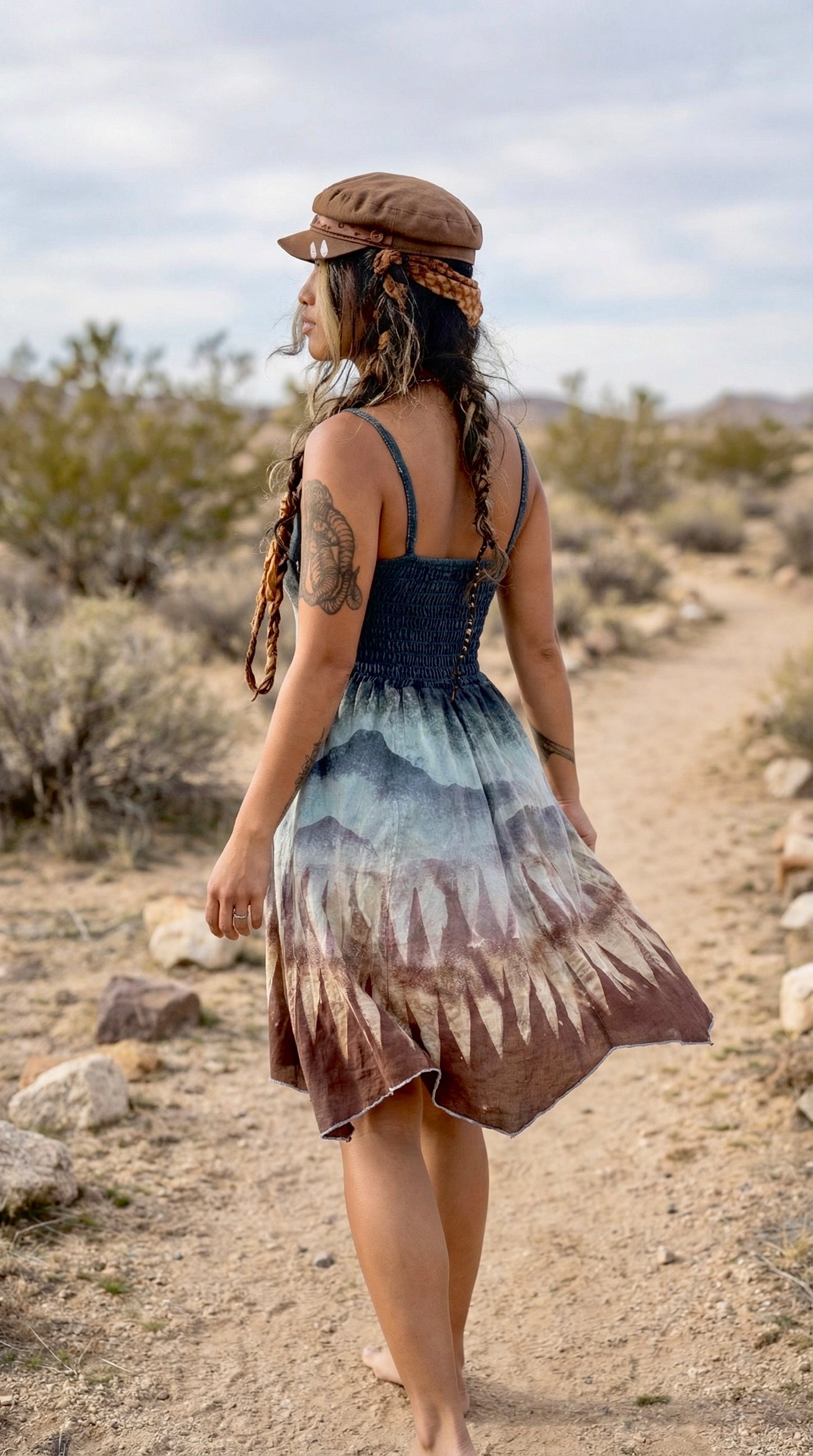 XS/S - Mountain Dreamscape - 100% Cotton Gauze - Lightweight - Upcycled Dress