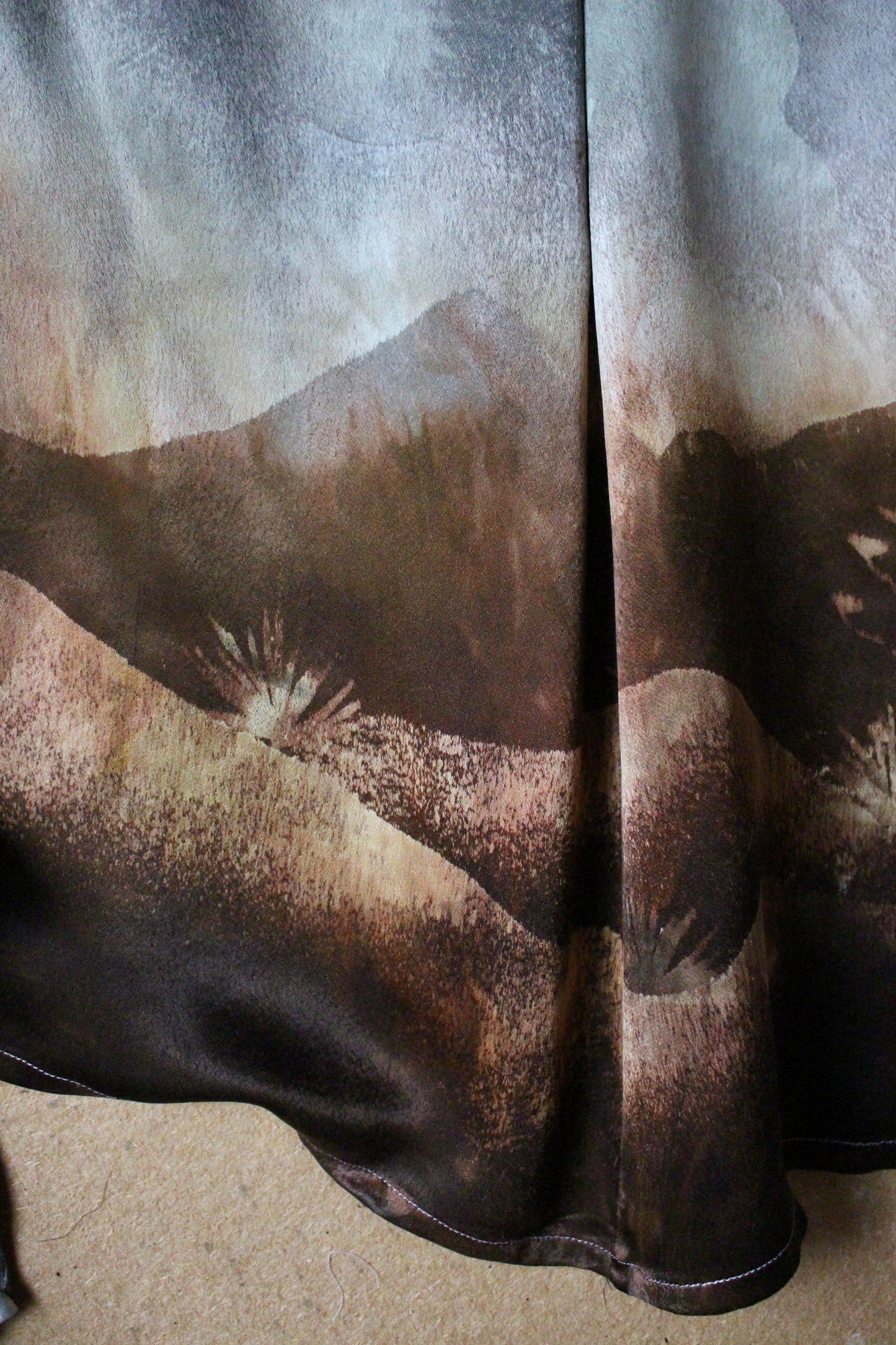 S/M - Landscape Tapestry Wrap Skirt - Orange Peel "silk"