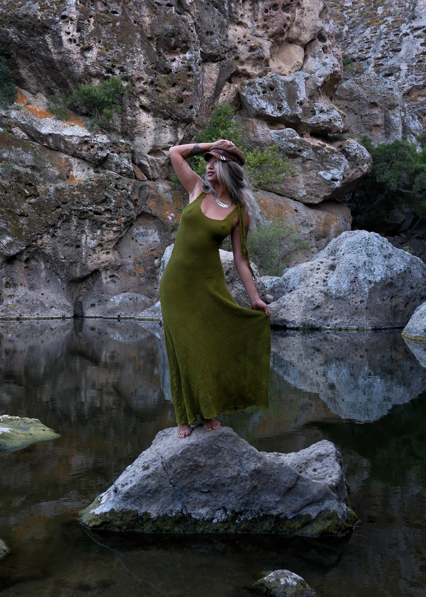 I MOSS YOU Maxi Dress - 100% Cotton - Cut on the Bias- deadstock fabric - textured Gauzey like fabric - Adjustable Long straps -Breathable