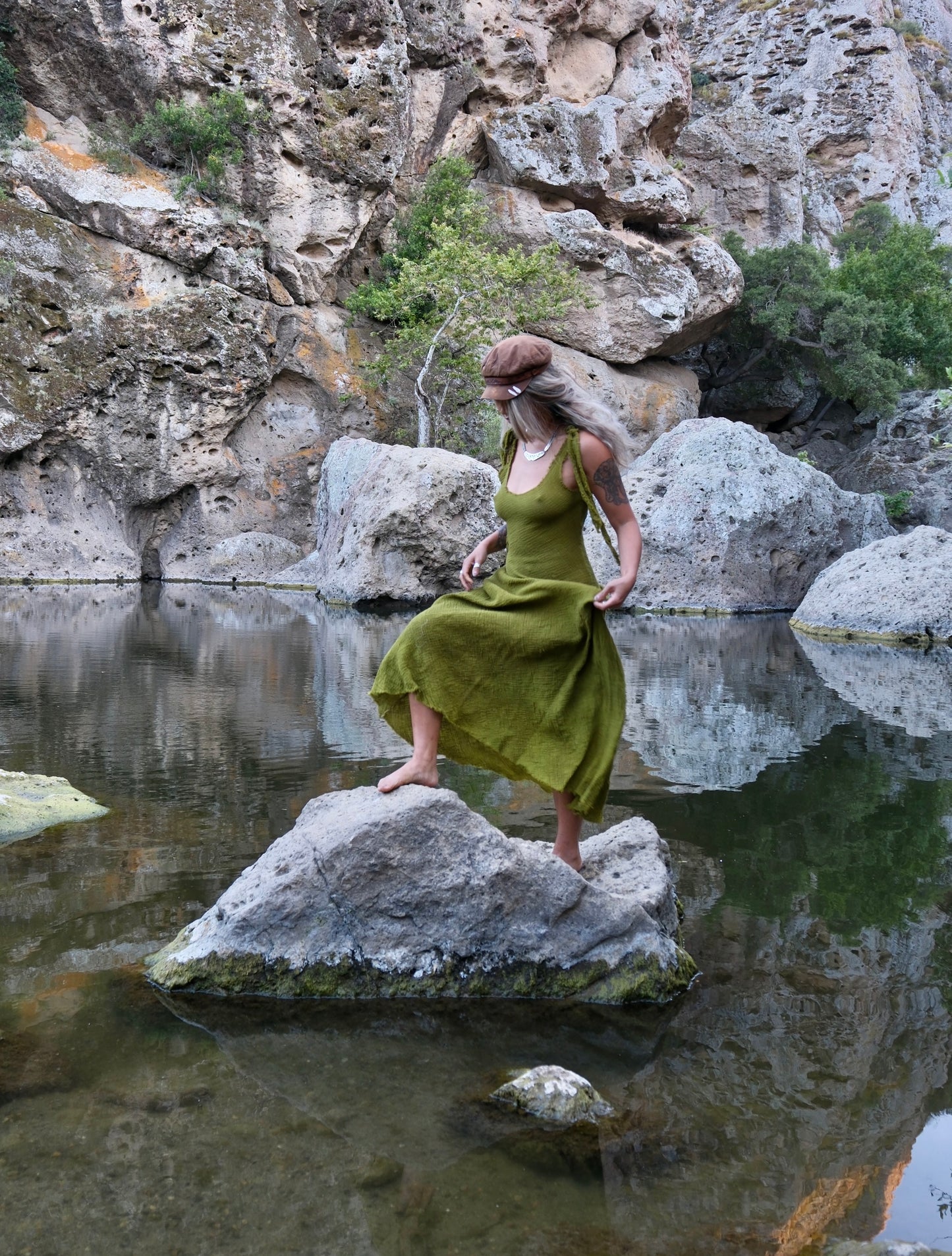 I MOSS YOU Maxi Dress - 100% Cotton - Cut on the Bias- deadstock fabric - textured Gauzey like fabric - Adjustable Long straps -Breathable