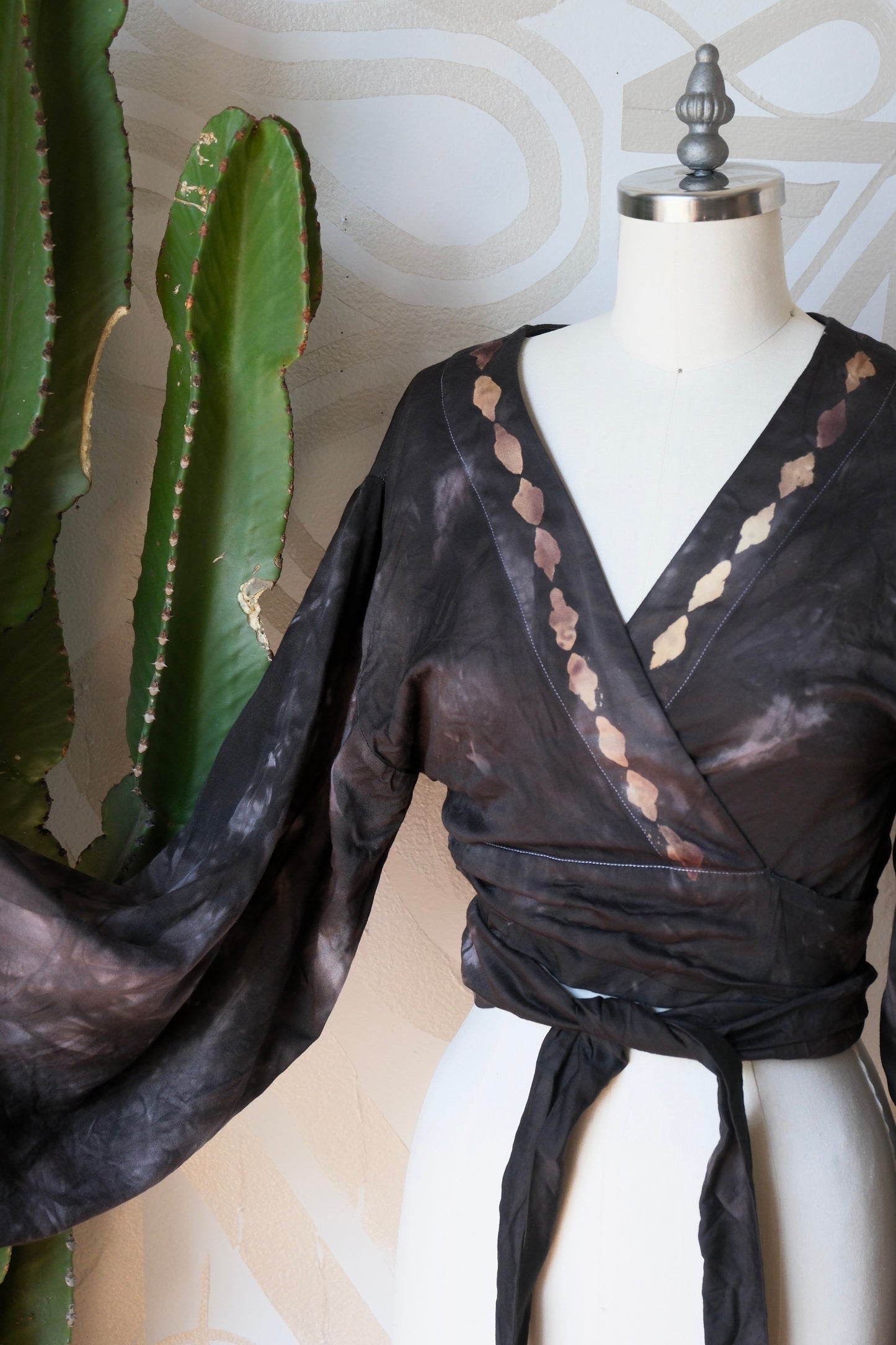 New! MTO- SMOKE Wrap Top- Lotus plant waste vegan Silk- Limited Series- Bell Sleeve Wrap