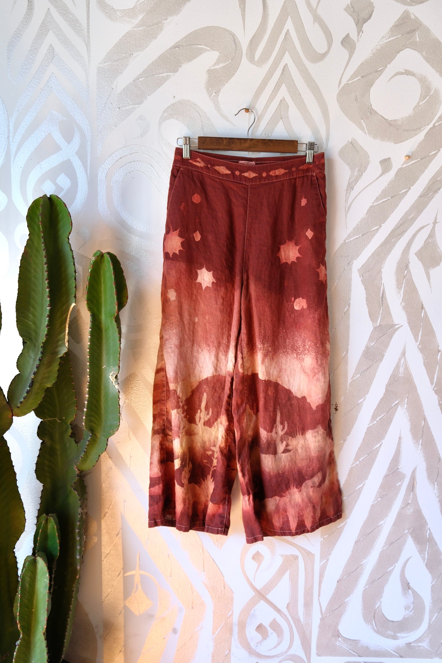 S/M -  Terracotta Minute Linen Wide Leg Pants - 100% Flax Linen - OOAK -Regenerazhinh - upcycled series