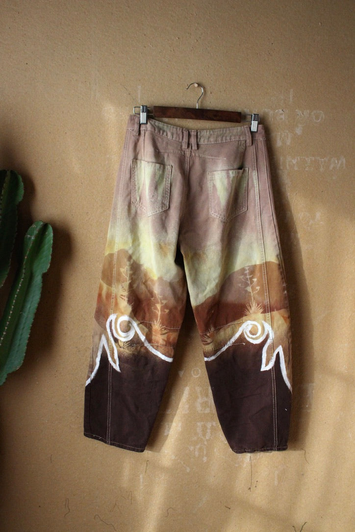 5 Pants- S/M (4/6) - Blush Secrets Landscape -100% cottonv- Temple Swirl - Regenerazhinh Upcycled Pants