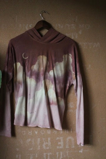 Small - Muave CLoudy Skies - Grest for traveling- Slouchy Long sleeve Hoodie  - Oversized Hoodie - 100% oRganic cotton