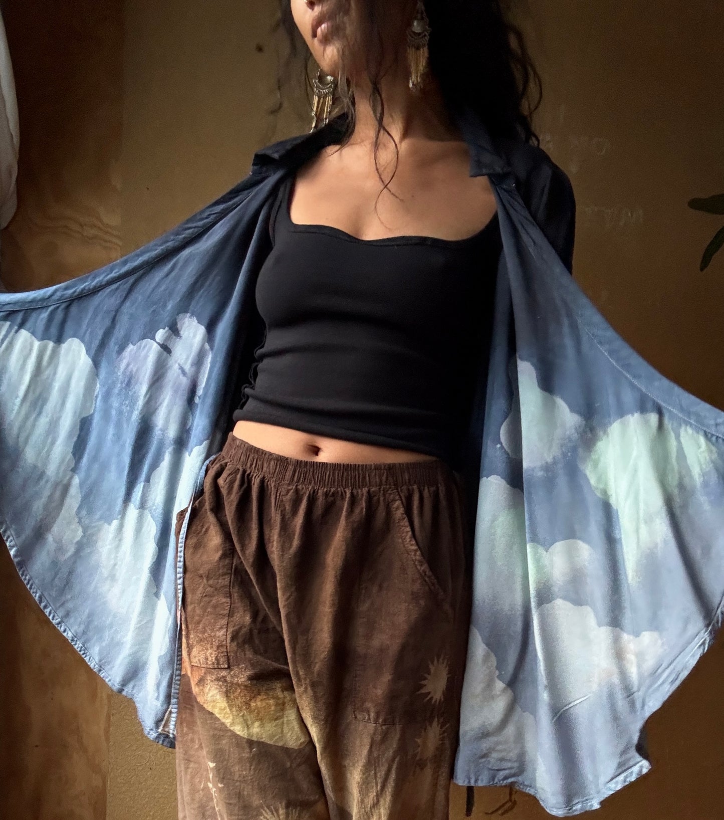 S/M Organic Lotus agricultural waste Midnight Cloudy Skies wrap top - hawk