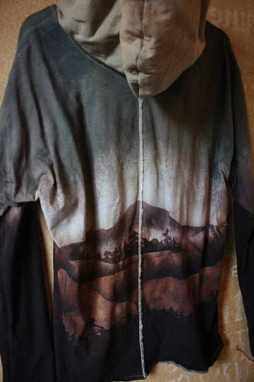 Medium - Rainy Monday Rising In the Mountains - Slouchy Long SLeeve Oversized  Hood - Super Smooth soft 100% Organic Cotton- Slight Stretch - Fear of Gods Deadstock fabric