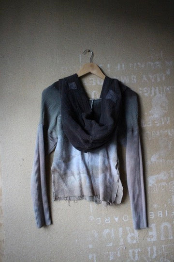 XS- ITs a Moody Day Hoodie Longsleeve top -OOAK - Cotton Thermal sleeves- - Oversized Hood- 100% open weave Cotton - Deadstock fabric lightweight and warm