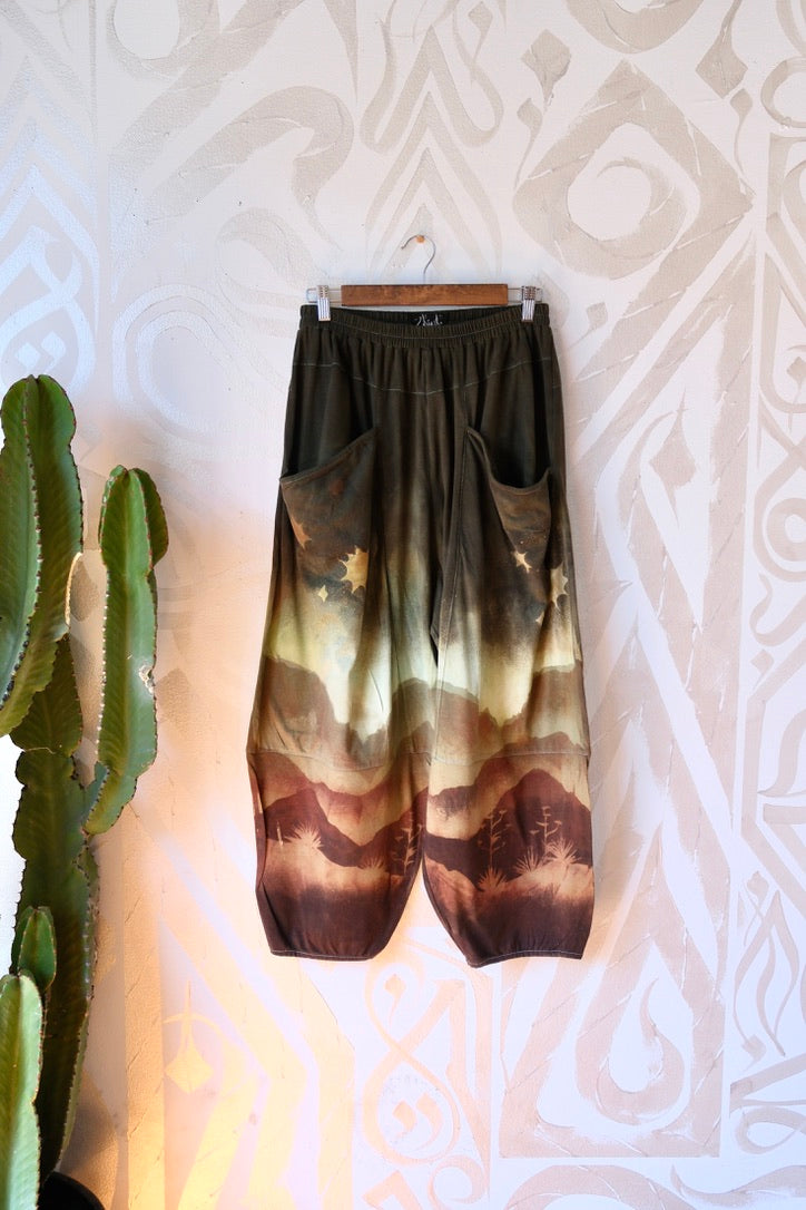 Fits S/M/L -  High Desert Landscape-  Parachute pants - made from 96 cotton 4 spnx