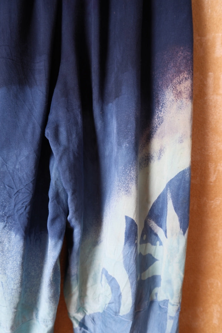 Small - Midnight Swirl Parachute Pants - Soft Milky Lotus Plant waste "Silk" - Short length  (recommended for 5.5ft and shorter) Vegan Silk - Milky Soft