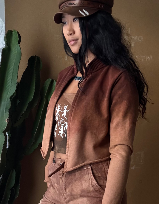 XS/S - Earthen Clay Jacket - Cropped Cadet Jacket  - 100% Organic heavy weight cotton french terry