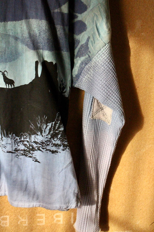 Small/Medium - Desert Blues -Slouchy Long sleeve Hoodie  - Oversized Hoodie - 100% Triiple Layered heavy weight oRganic cotton Gauze - Warm - Cotton open weave sleeves and hood (Copy)