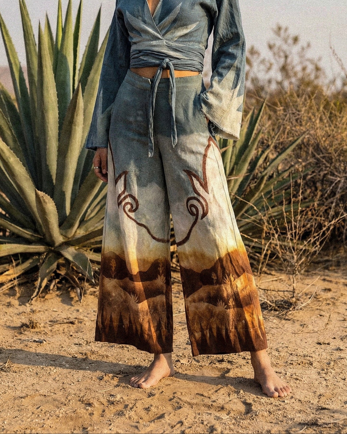 SIZE: fits 4-6 (medium) - Landscape - Temple Swirl -20% viscose 80% linen Regenerazhinh Upcycled Pants