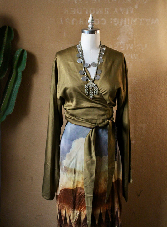 1 PRE-ORDERs - OLIVE You Green -  Kimono Wrap top - Milky Lotus Waste Fabric- XS/S  S/M.  M/L (Copy)