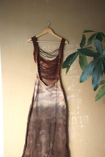 Small- Terracotta Skies - Lunadala Dress - 100% Thick heavy height Knitted cotton - Strudy dress - deadstock fabric - tie back