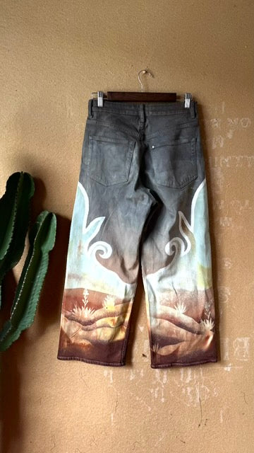 Small/Medium Size 4- Landscape - Temple Swirl -100% cotton Heavy Duty-   Regenerazhinh Upcycled Pants