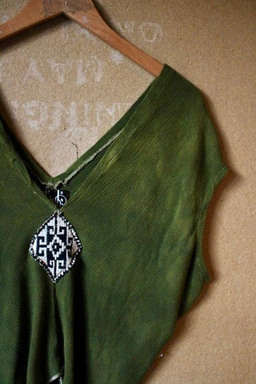 XS/S- Green Henka Top - Deadstock Fabric- Soft/fluid/unique weave cotton- 100%Cotton