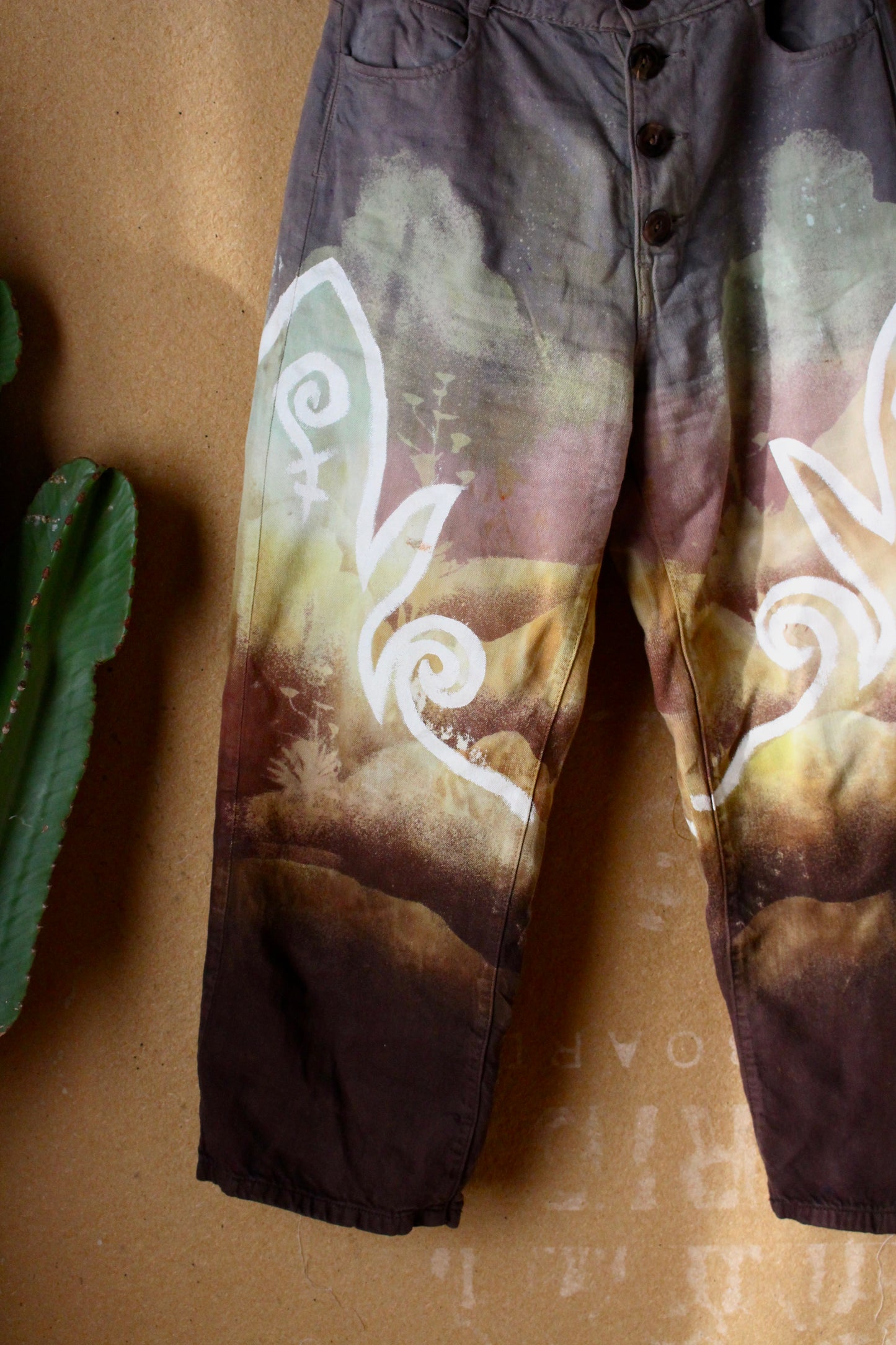 4 Pants OOAK -SIZE: 4- Lavendar Skies Landscape - 62% cotton 38% linen-Temple Swirls- Regenerazhinh Upcycled Pants