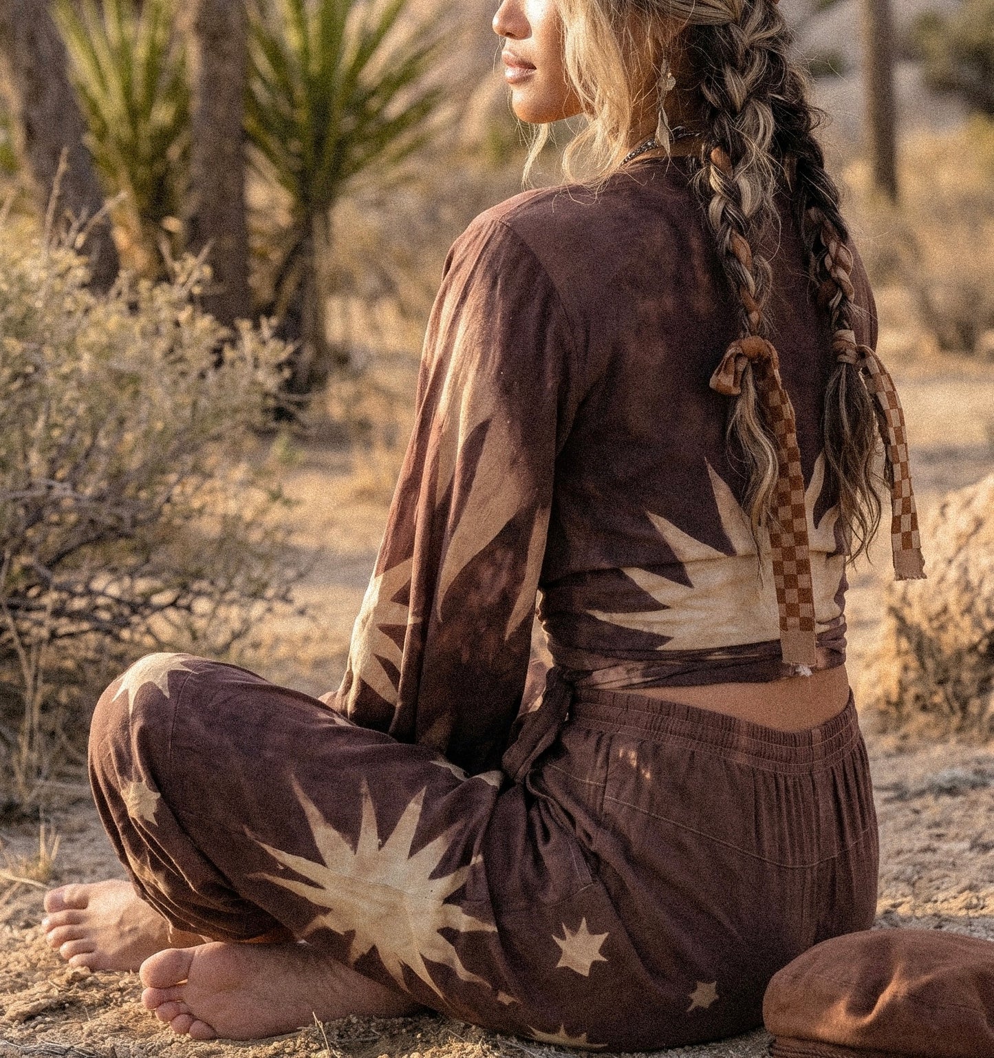 S/M- Mauve Starburst -Kimono Wrap Top- RTS- Regal/Casual - Bell sleeves- Made From Lotus Agricultural waste "Silk"