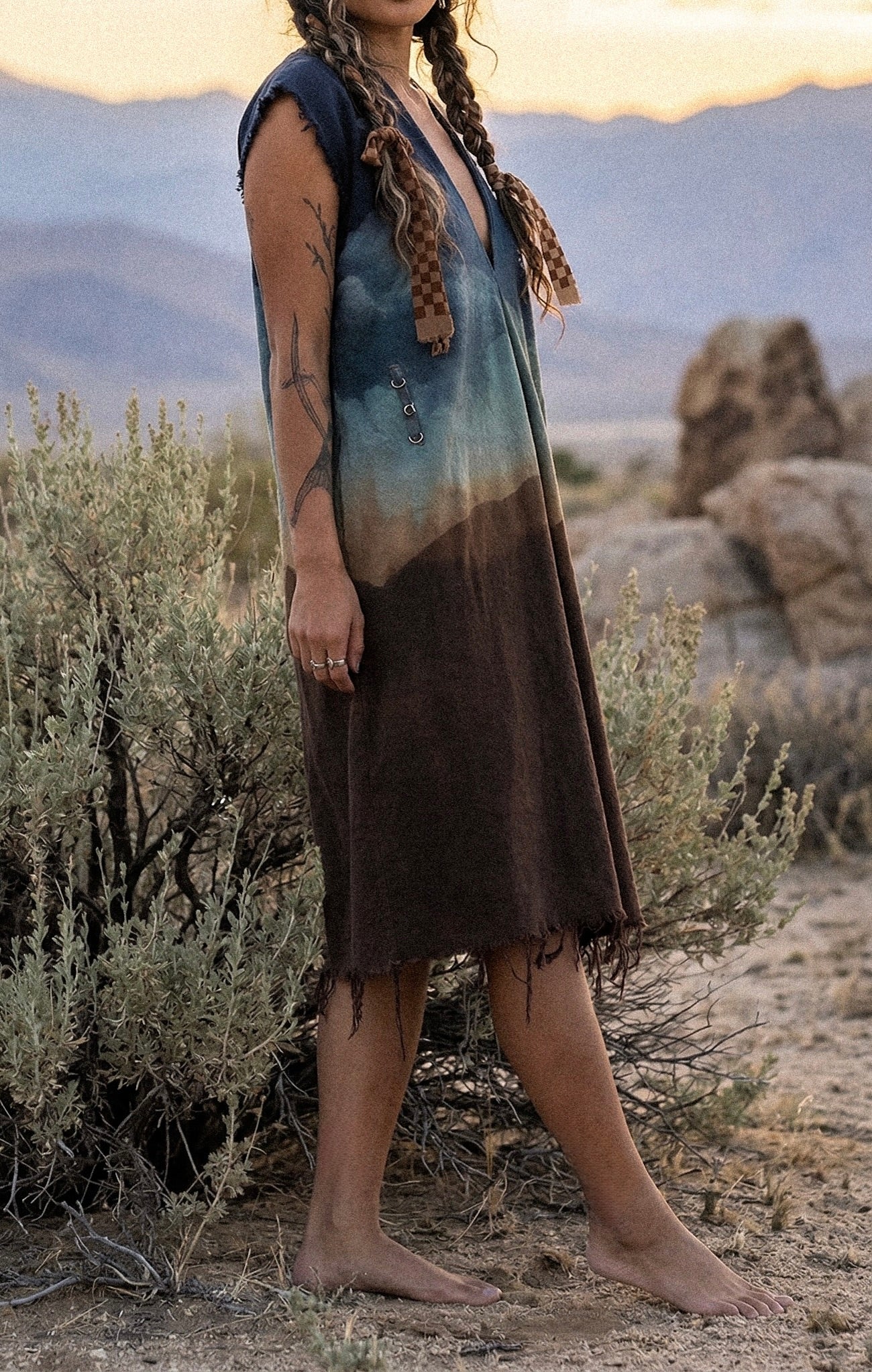 Petite (XS/S/M) - Hawk Takes Flight over Horizon Henka Dress -Adjustable transformable Tie back - 100% Cotton - Deadstock fabric - OOAK