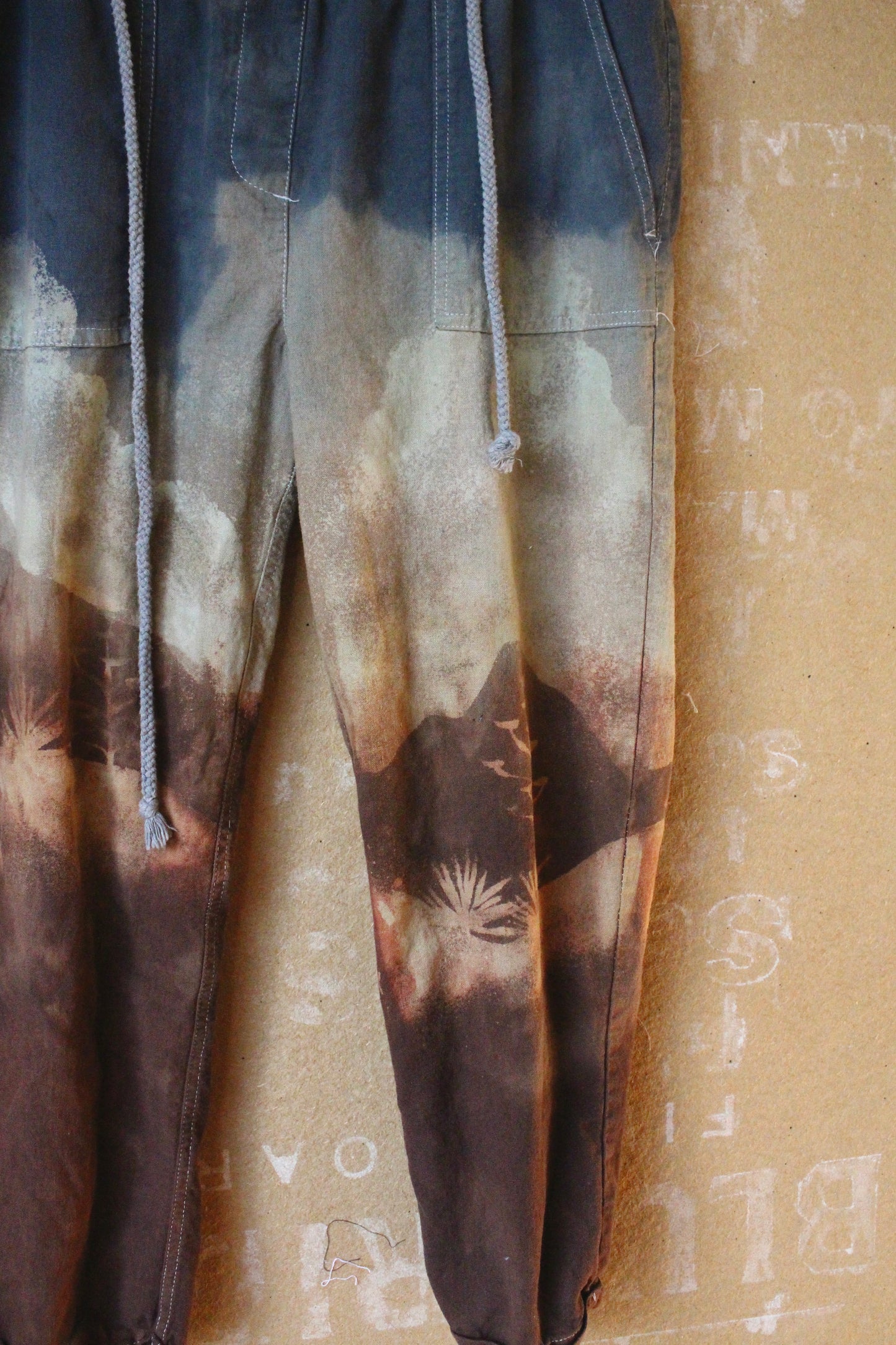 Small High Desert Landscape Pants - 100% Cotton - Upcycled - Rope tie waist