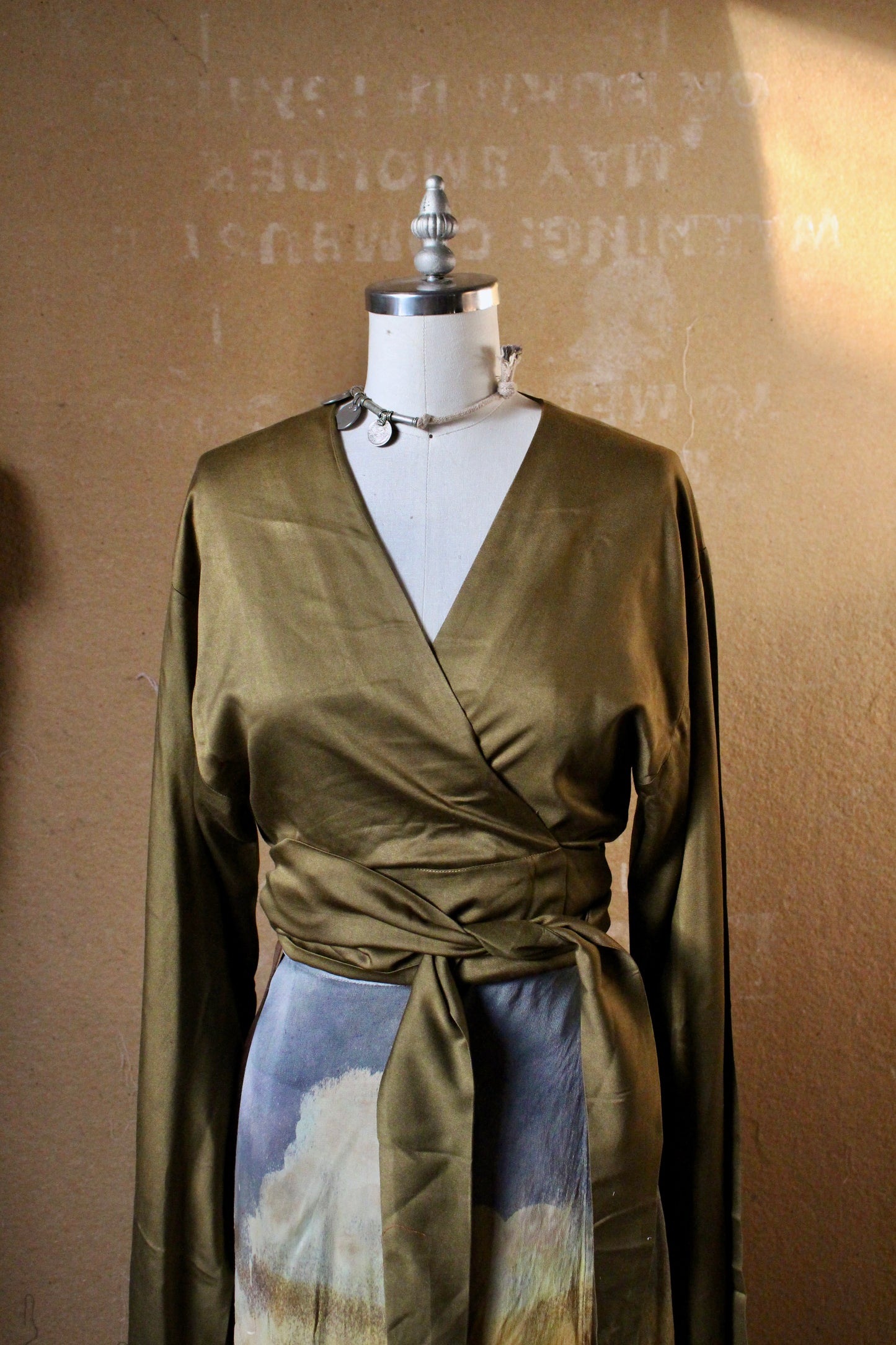 1 PRE-ORDERs - OLIVE You Green -  Kimono Wrap top - Milky Lotus Waste Fabric- XS/S  S/M.  M/L (Copy)
