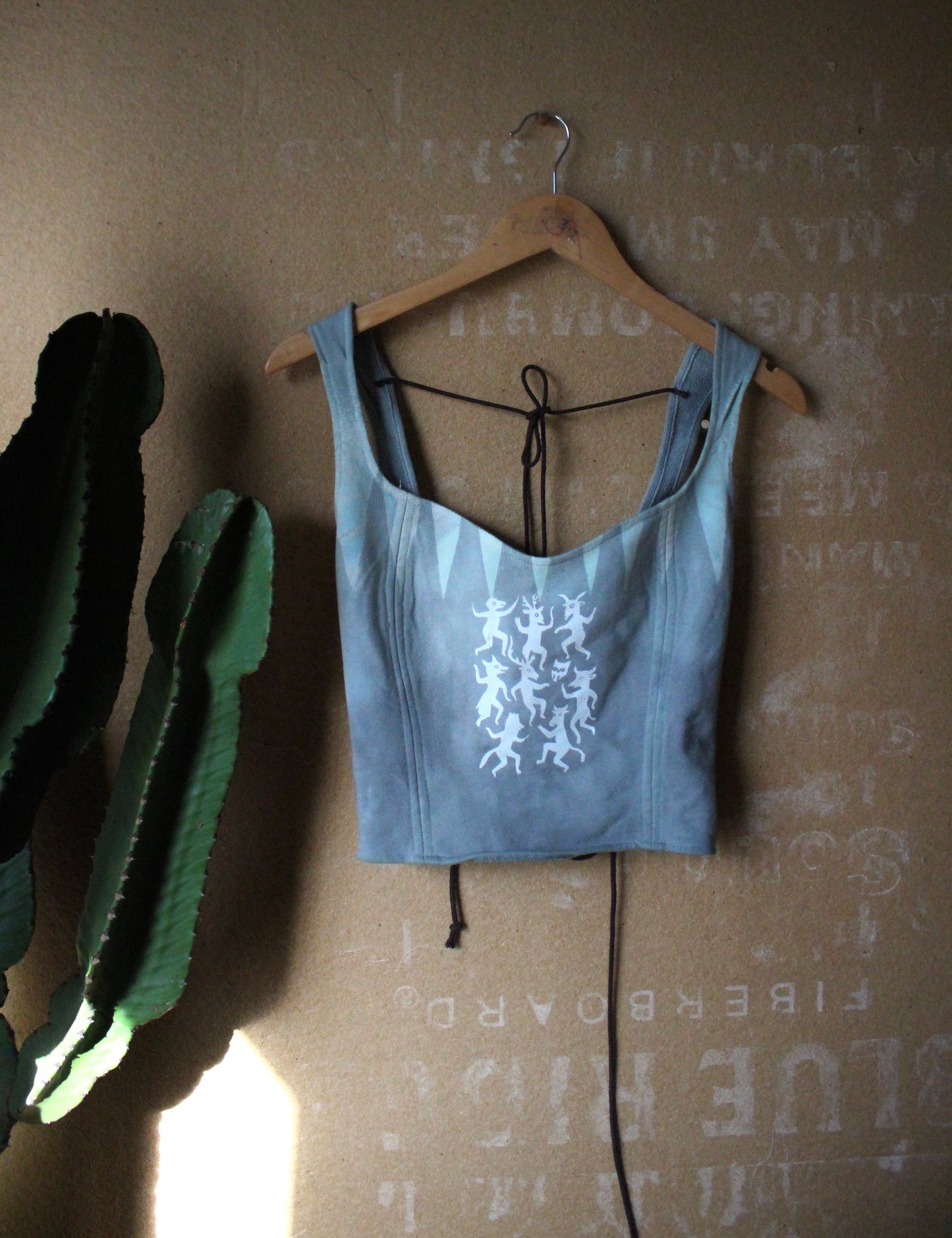 Medium- Celebration Of Life - Light Blue Corset Top - Full Length - 100% Heavy Weight Cotton French Terry - Deadstock Fabric