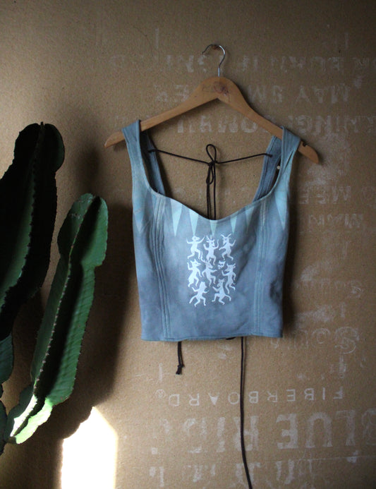 Medium- Celebration Of Life - Light Blue Corset Top - Full Length - 100% Heavy Weight Cotton French Terry - Deadstock Fabric